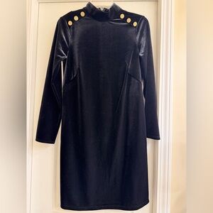 Talbots Elegant Black Long Sleeve Dress with Gold Accents